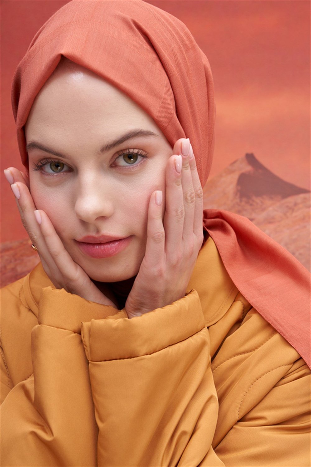 Kare Desen Modal Jakar Şal Kiremit