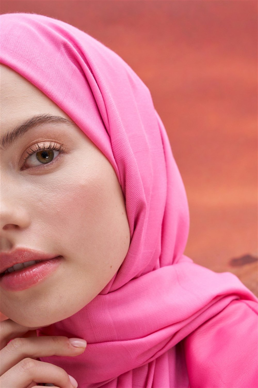 Kare Desen Modal Jakar Şal Koyu Pembe