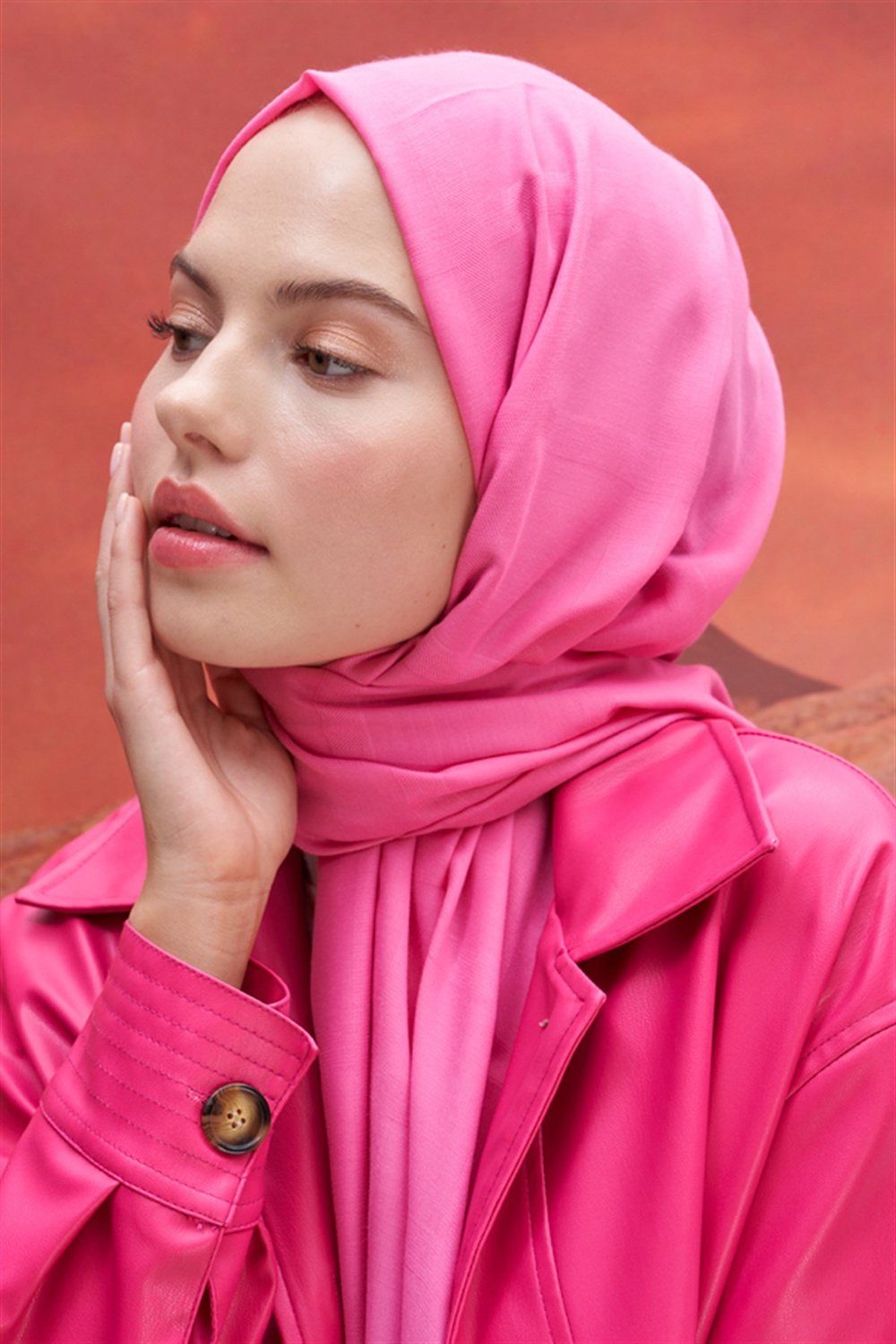 Kare Desen Modal Jakar Şal Koyu Pembe