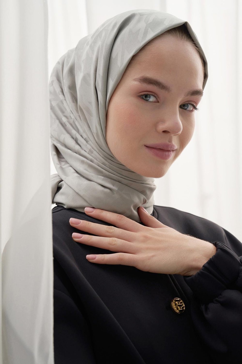 Kazayağı Desen Pamuk İpek Şal Açık Gri