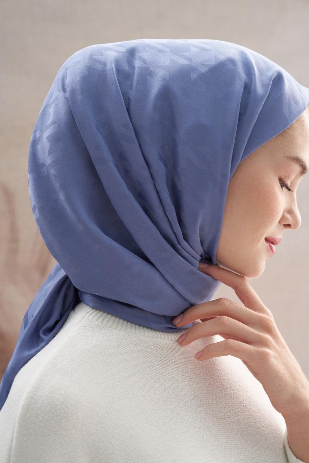 Kazayağı Desen Pamuk İpek Şal Kot Mavi