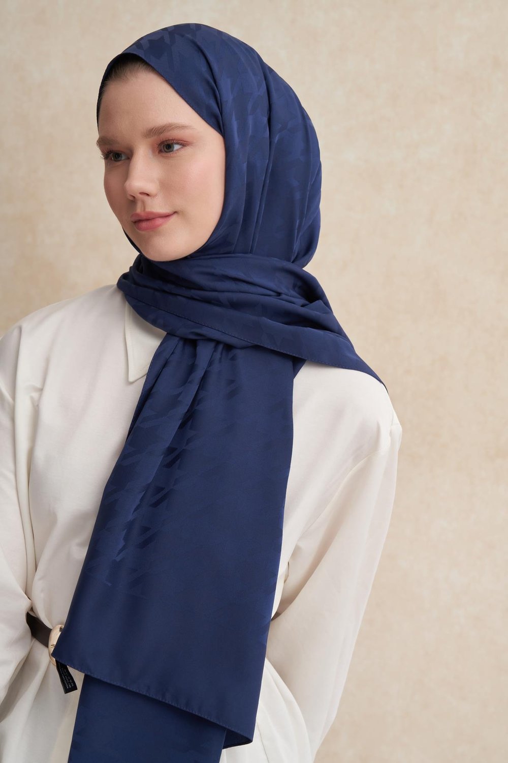 Kazayağı Desen Pamuk İpek Şal Koyu Lacivert