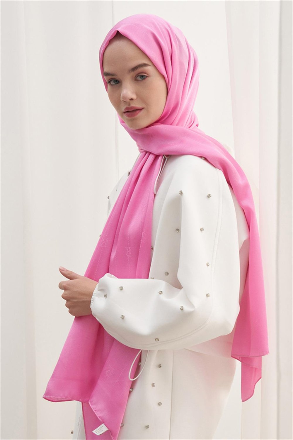 Monogram Jakar İtalyan İpekli Şal Pembe