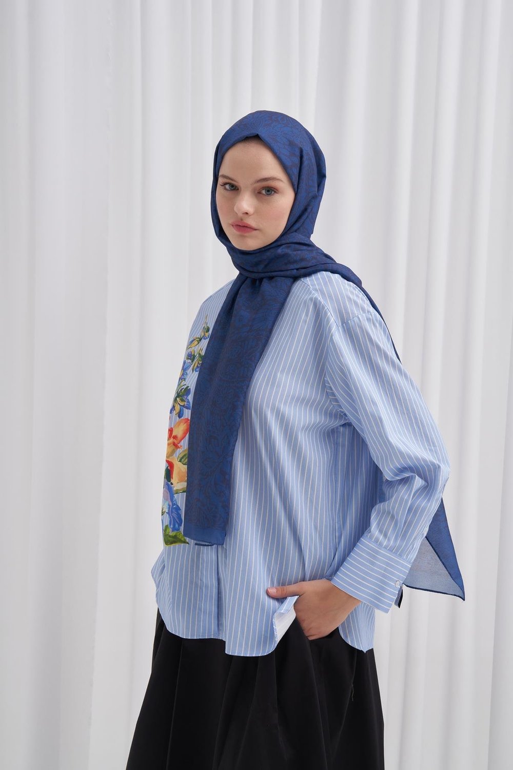 Nilla Pamuklu Şal Elegance Lacivert