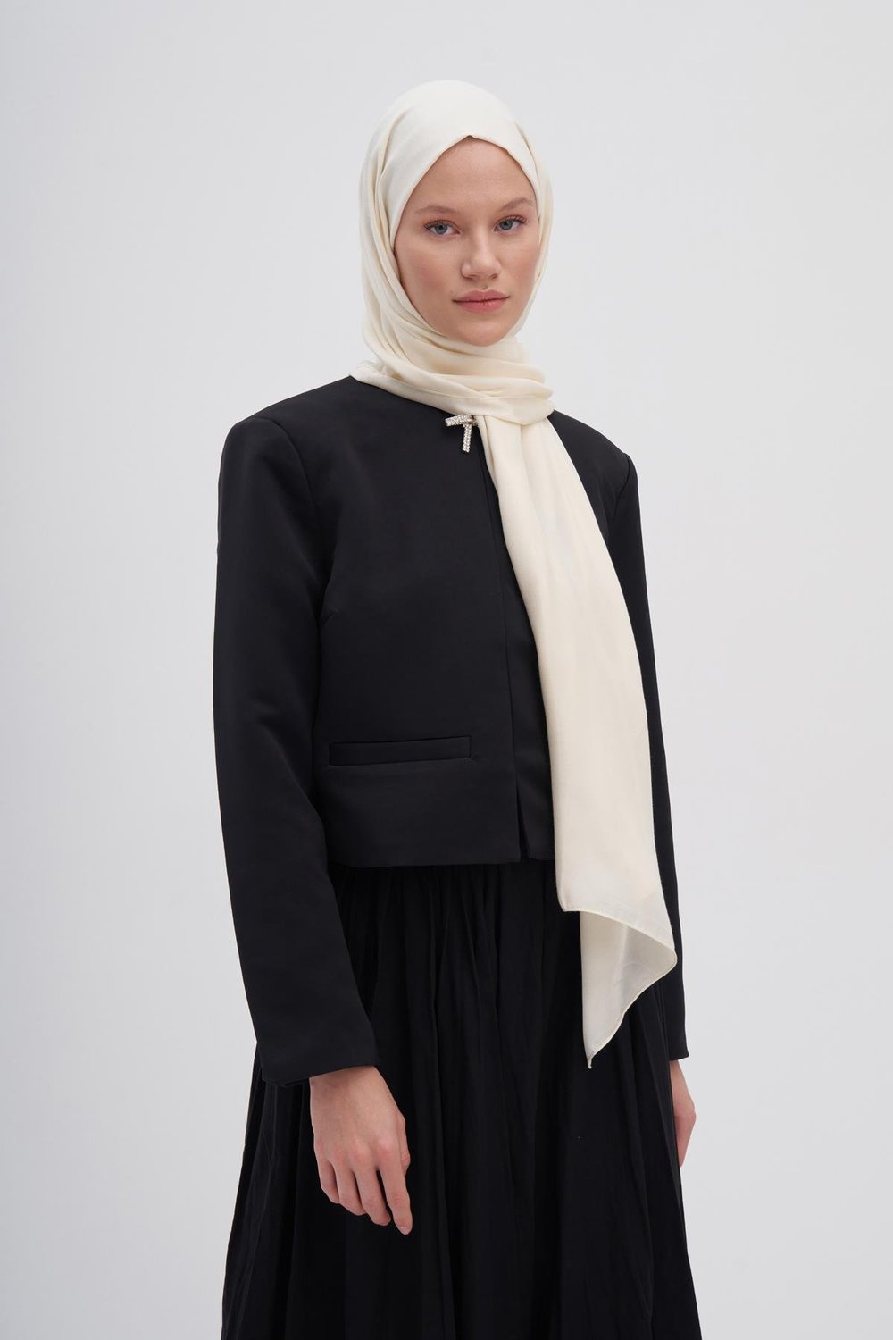 Şantuk Çift Taraflı İpekli Şal İnci