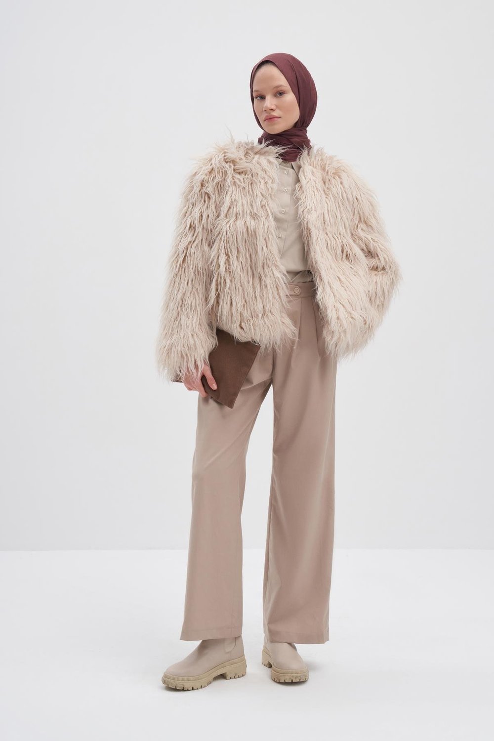 Şantuk Çift Taraflı İpekli Şal Kızıl Kahve