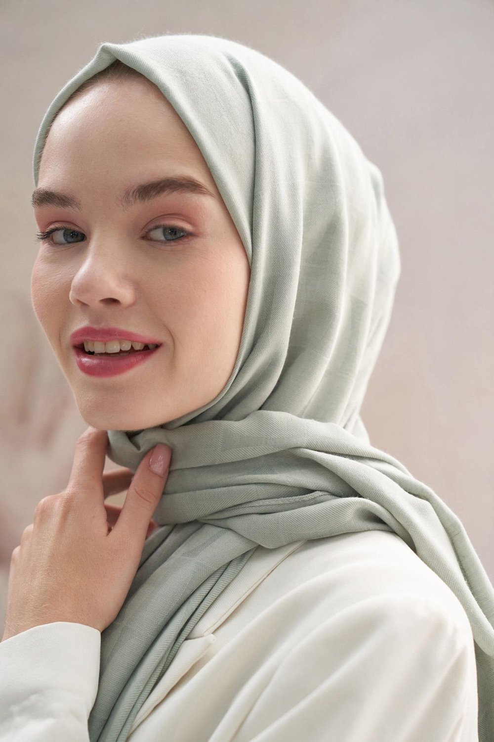 Vence Çift Taraflı Mio Desen İpek Şal Mint Yeşili