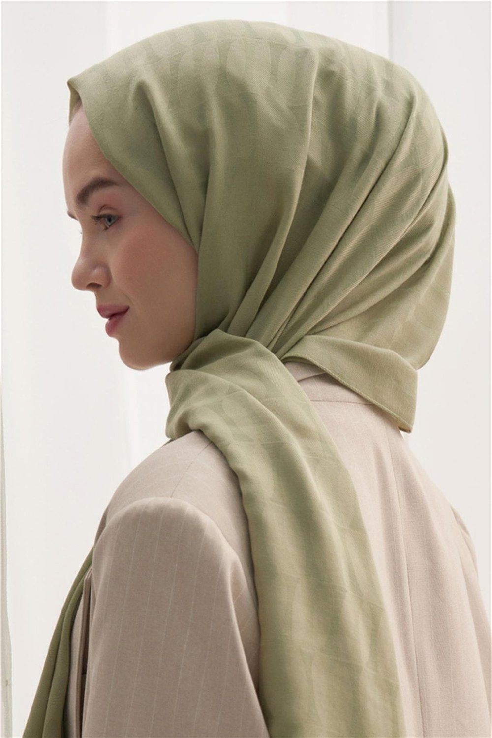 Vence Çift Taraflı Mio Desen İpek Şal Çimen Yeşili