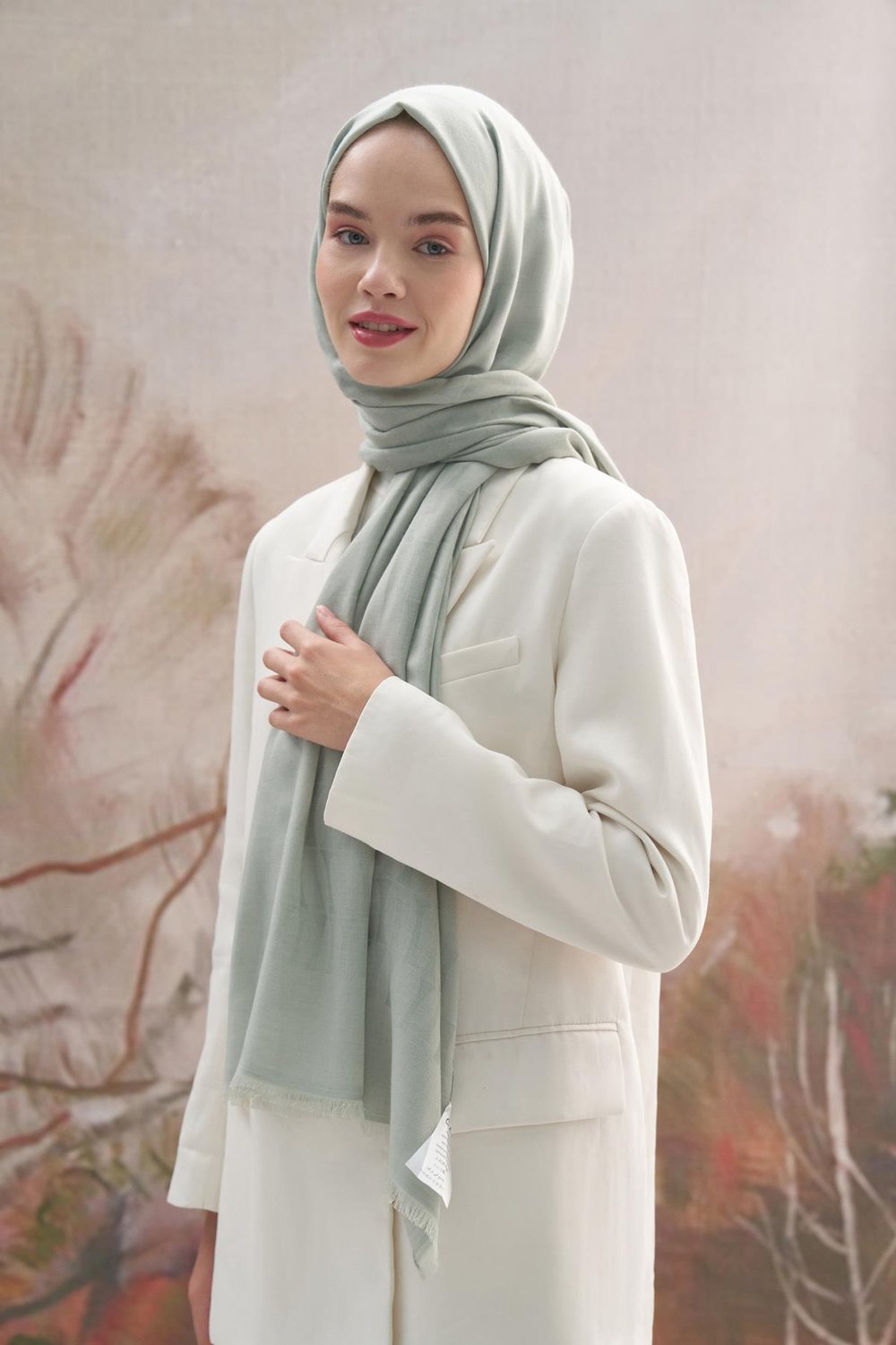 Vence Çift Taraflı Mio Desen İpek Şal Mint Yeşili