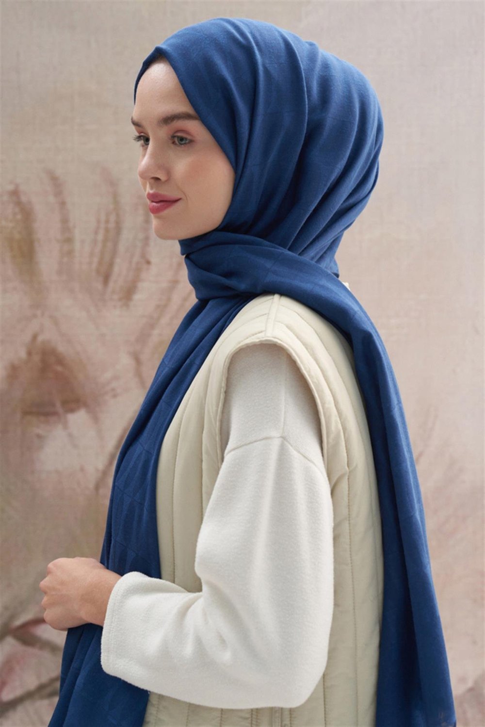 Vence Çift Taraflı Mio Desen İpek Şal Petrol Mavisi