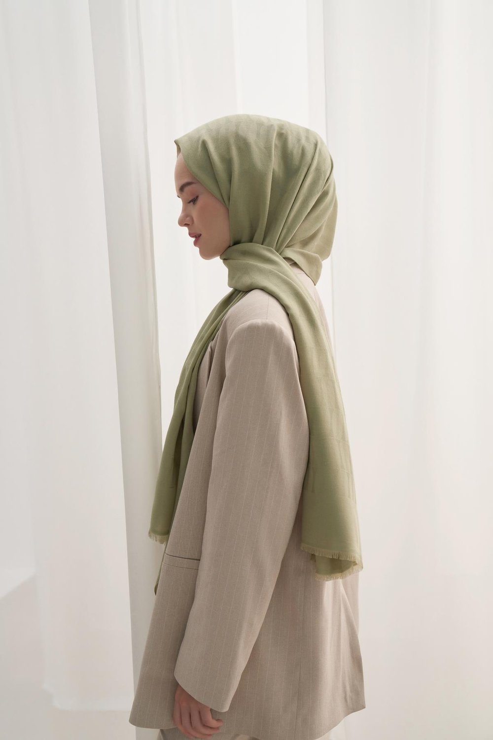 Vence Çift Taraflı Mio Desen İpek Şal Çimen Yeşili