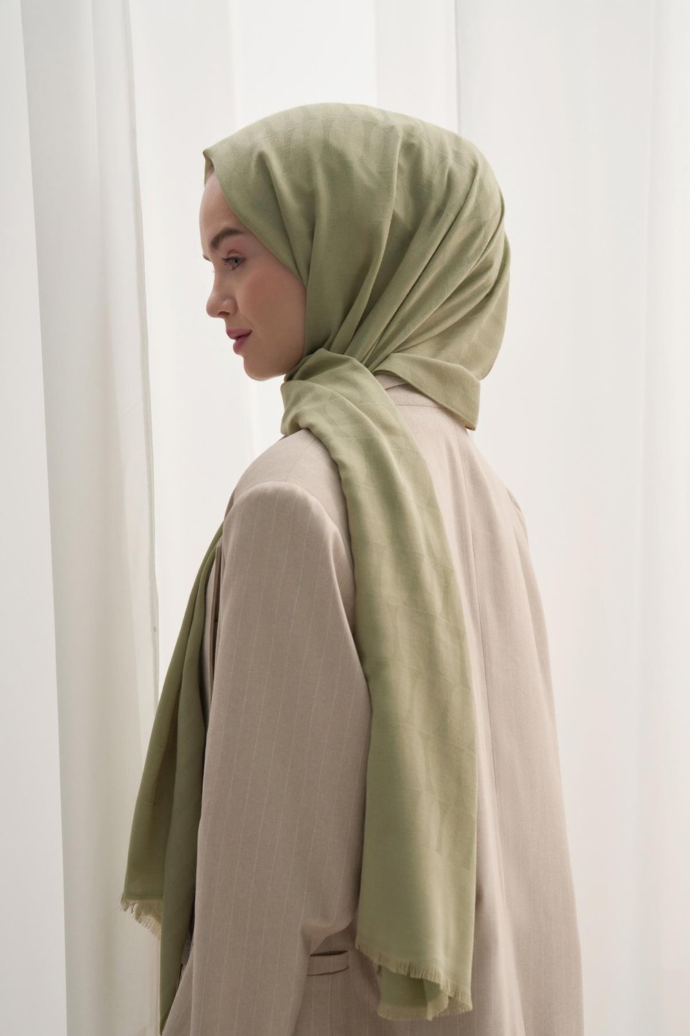 Vence Çift Taraflı Mio Desen İpek Şal Çimen Yeşili