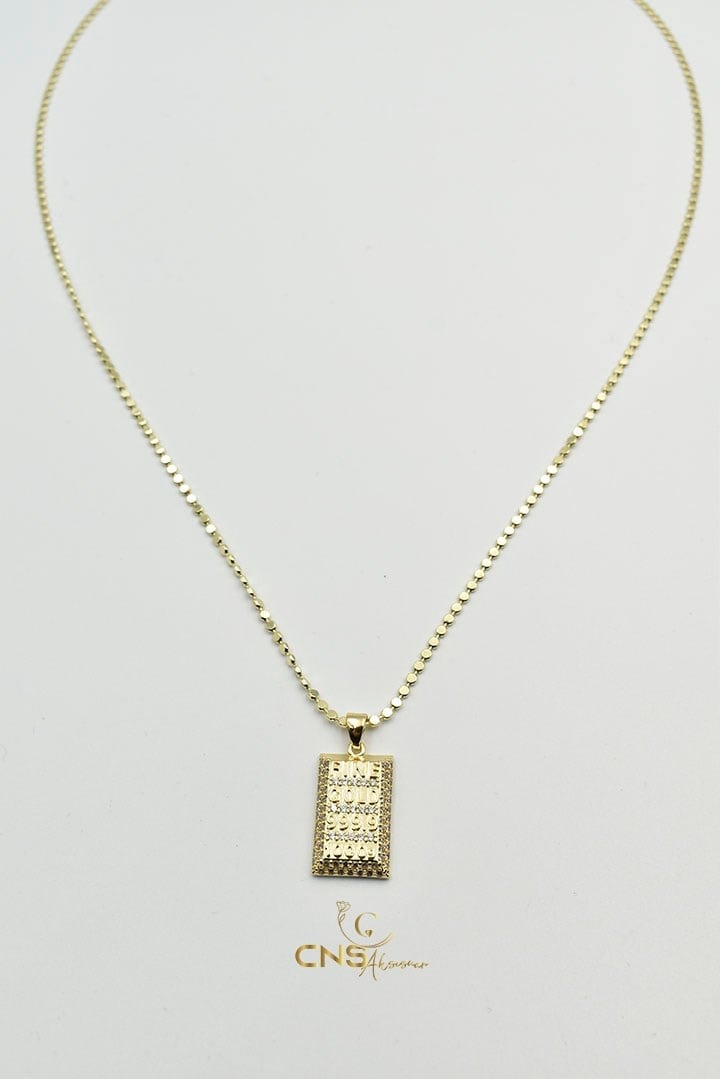 14K Külçe Pul Zincir Kolye