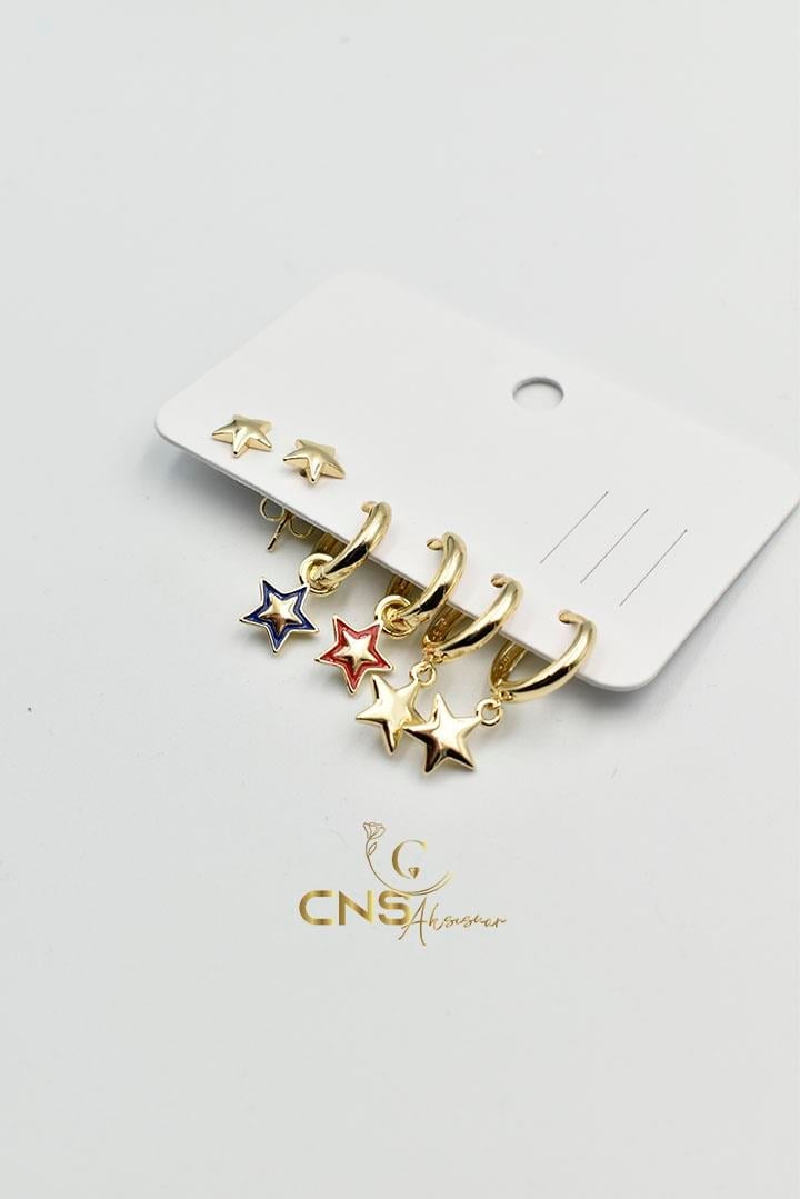 14K Vip Yıldız 6'lı Set Küpe