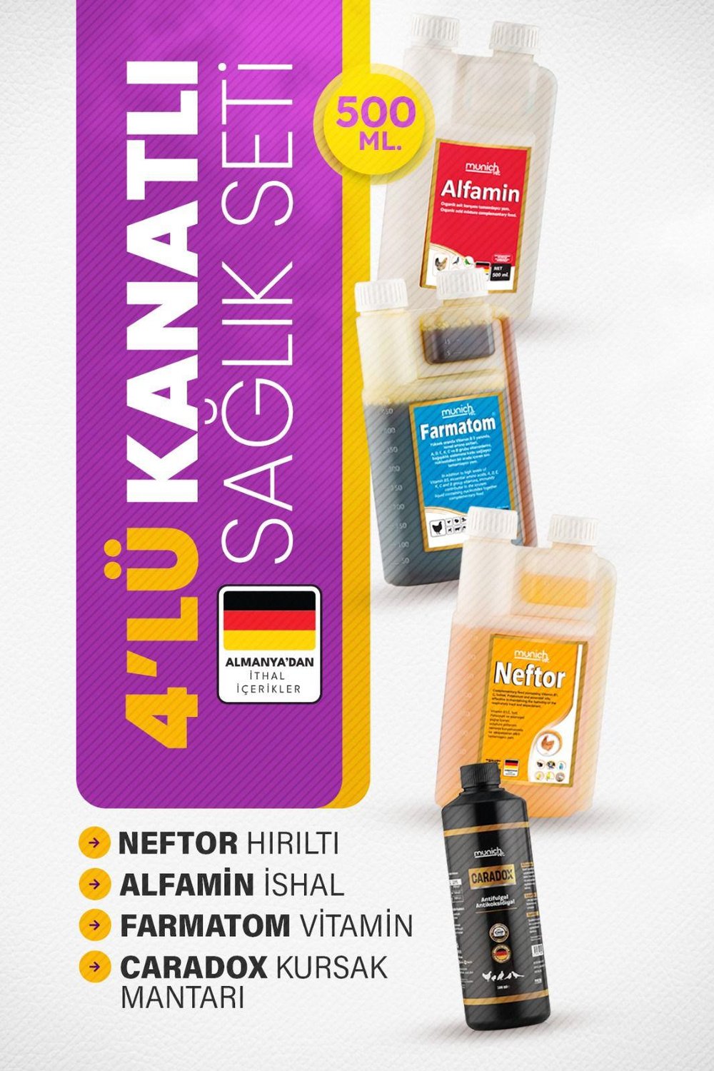 Caradox Kursak Mantarı, Farmatom Vitamin, Neftor Hırıltı, Alfamin İshal 500ml 4'lü Set | Uygun Fiyat ve Hızlı Teslimat