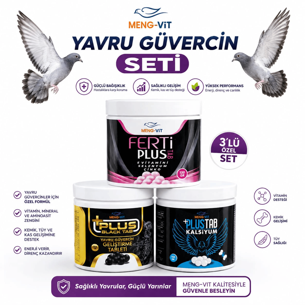 Meng-Vit 3'lü Güvercin Bakım Seti | Kalsiyum, Üreme ve Yavru Gelişim Desteği
