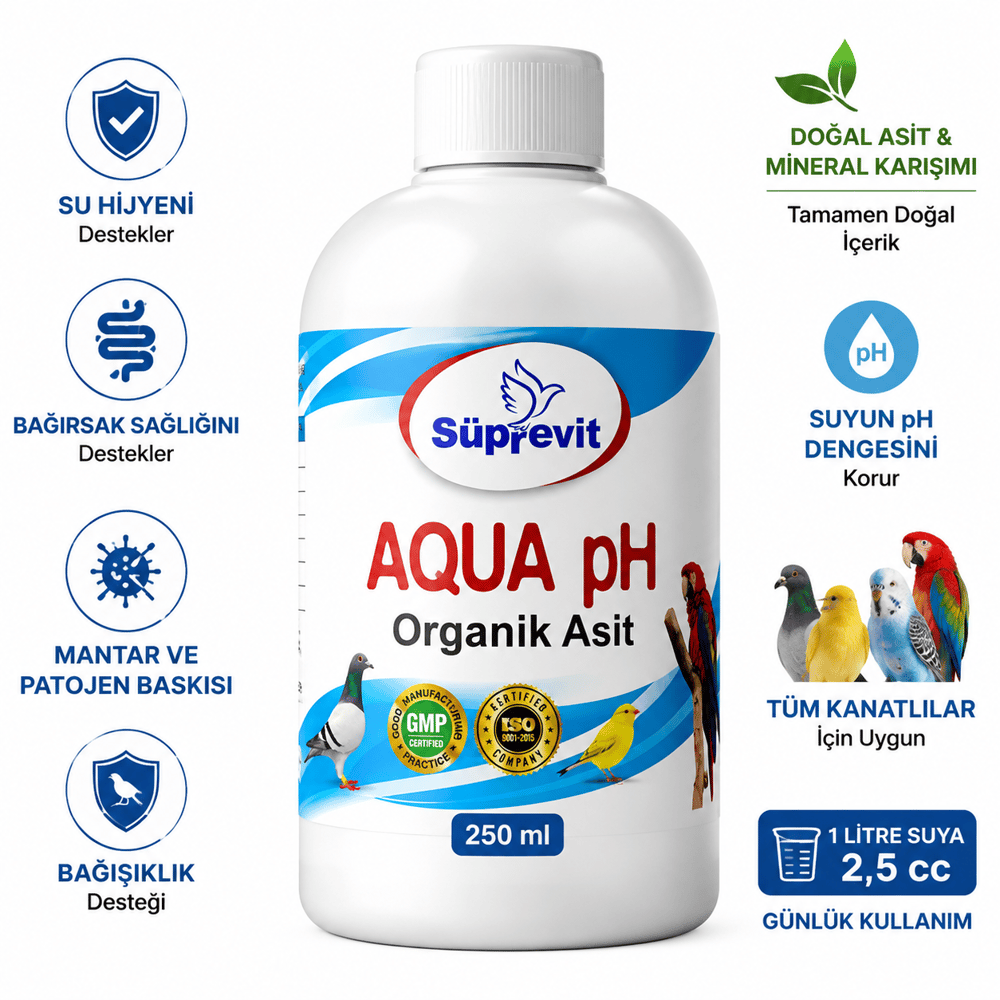 Süprevit Aqua pH 250 ML Kuş Su Düzenleyici | Doğal Asit ve Mineral Karışımı