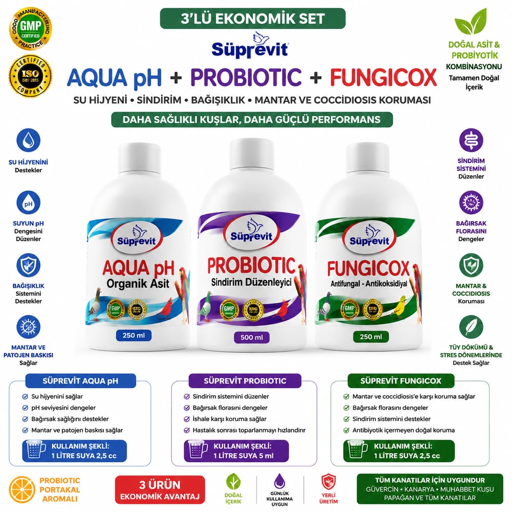 Süprevit Aqua pH 250 ML + Süprevit Probiotic 500 ML + Süprevit Fungicox 250 ML 3'lü Ekonomik Set