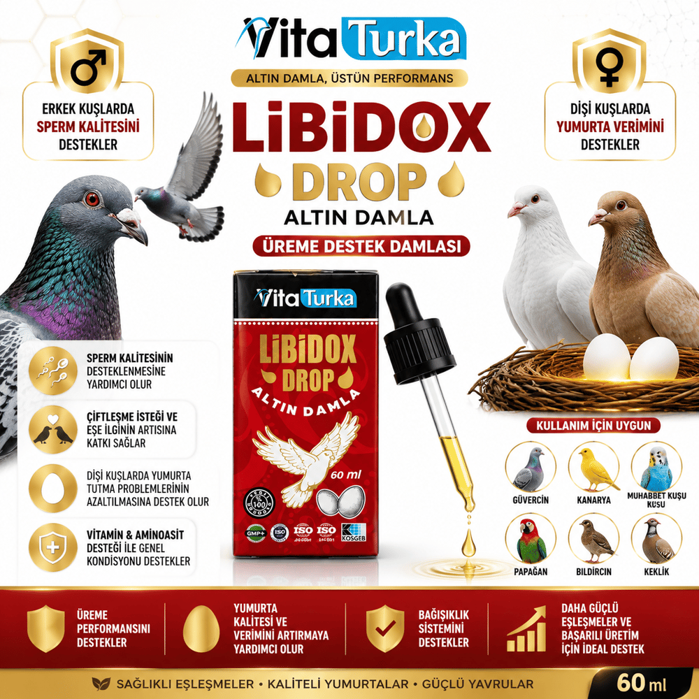 VitaTurka Libidox Drop Altın Damla 60 ml | Güvercin ve Kafes Kuşları Üreme Destek Damlası