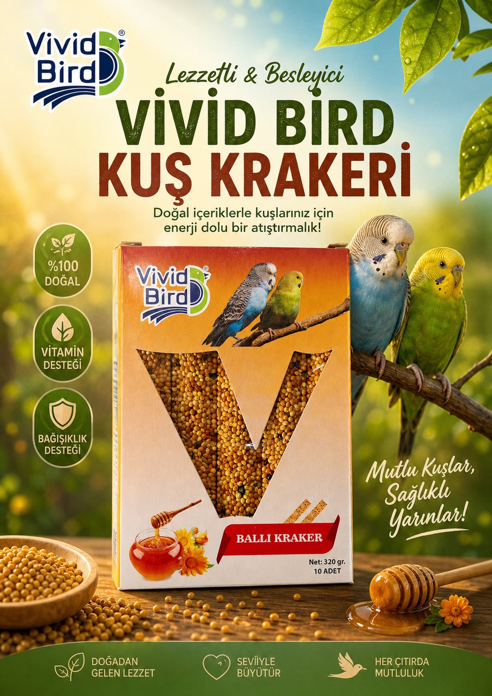 Vivid Bird Ballı Kraker 20 Kutu | Kuşlar İçin Ballı Ödül Krakeri