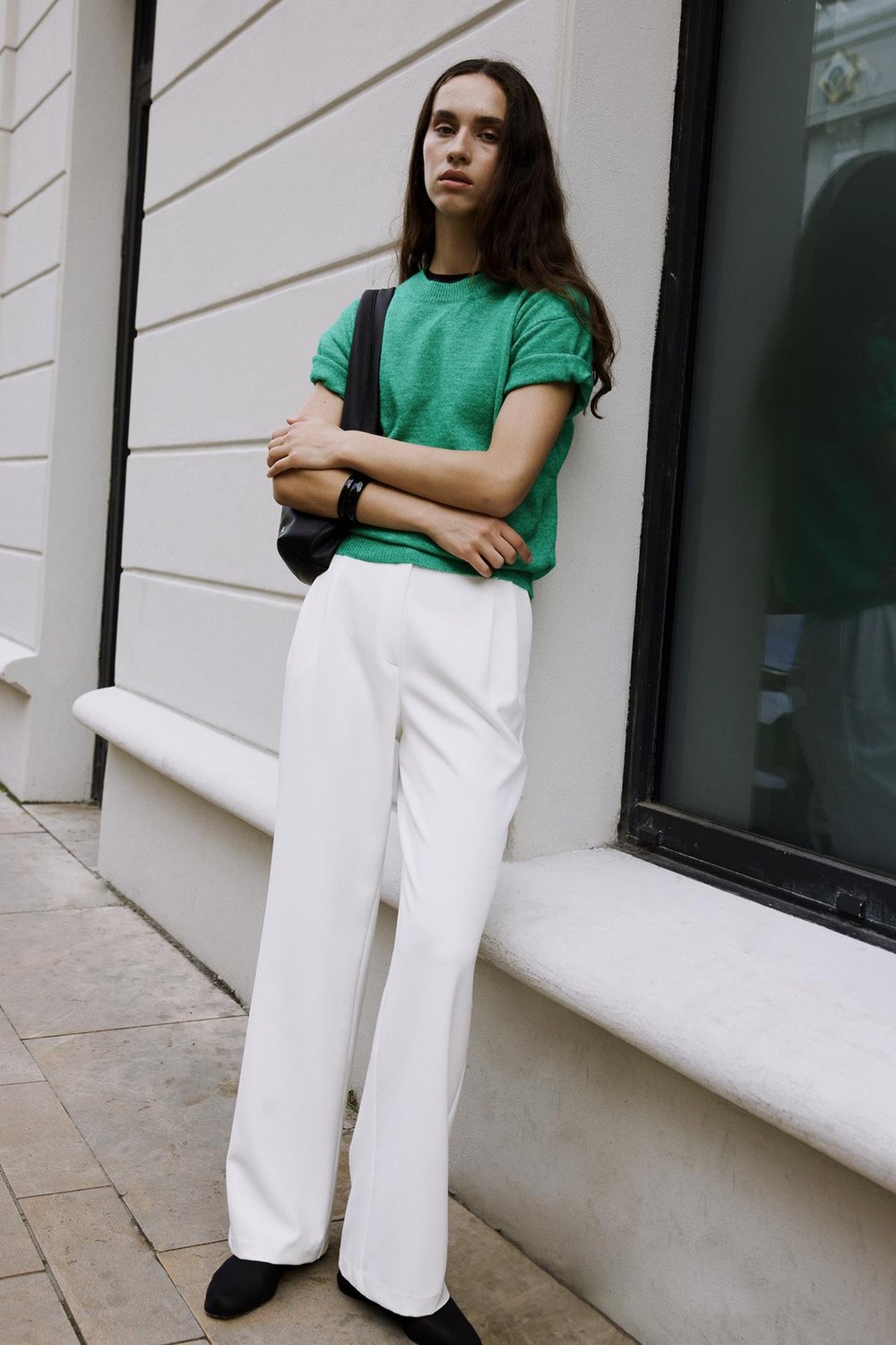 Beyaz Dalie Pileli Pantolon