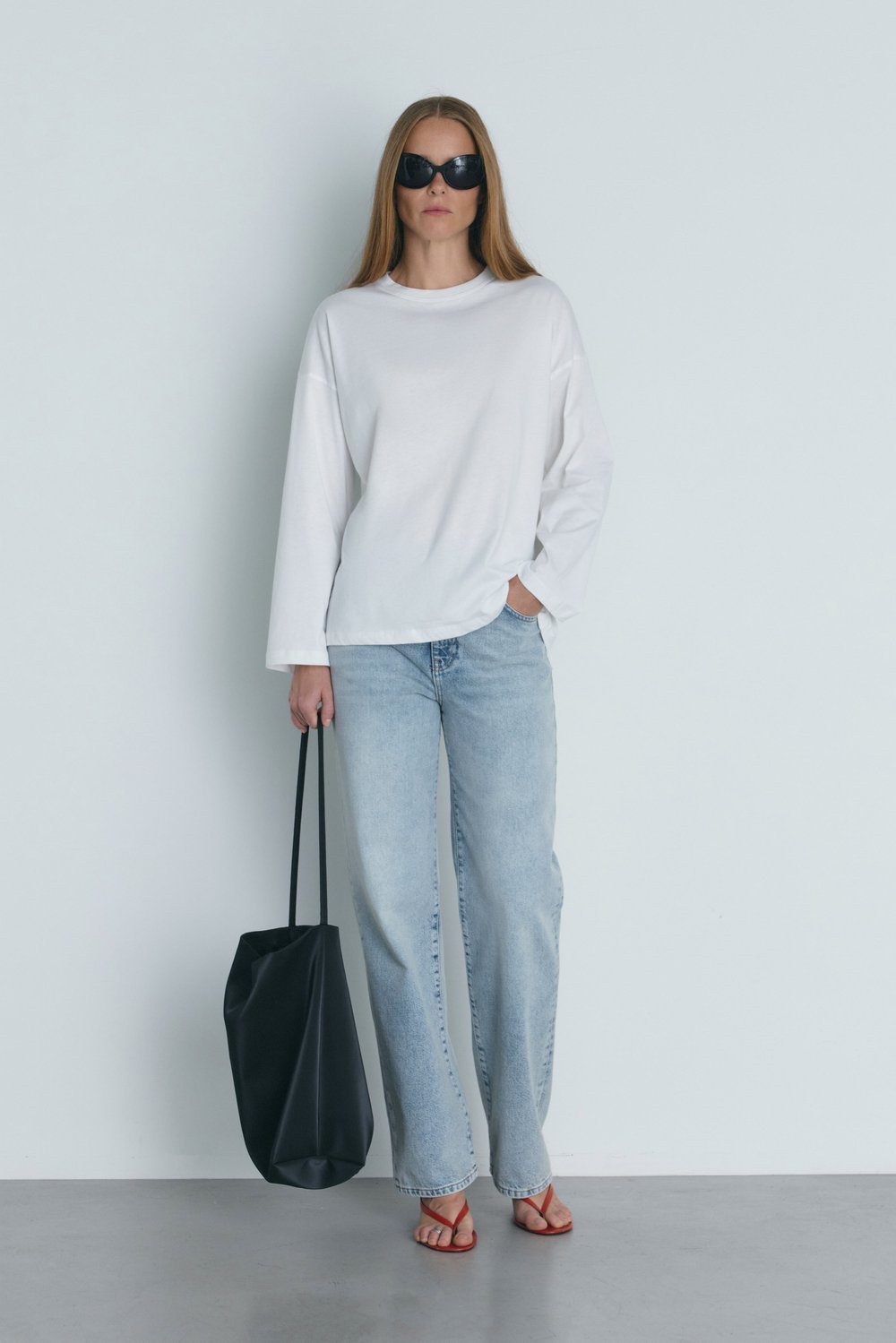 Beyaz Uzun Kollu Oversize Tişört