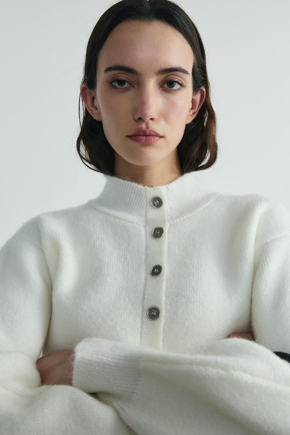 Ekru Mindy Balon Kol Triko Hırka