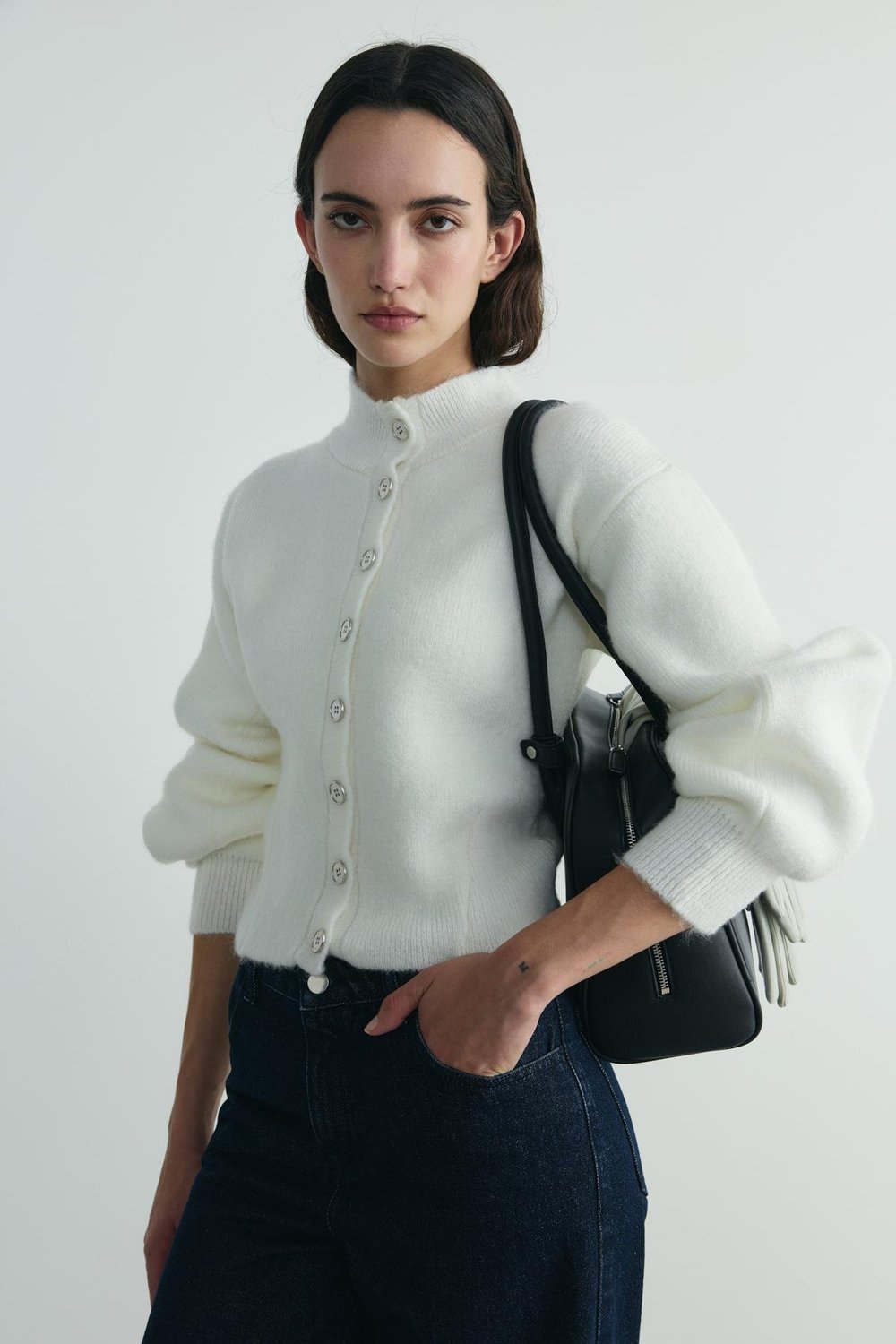 Ekru Mindy Balon Kol Triko Hırka