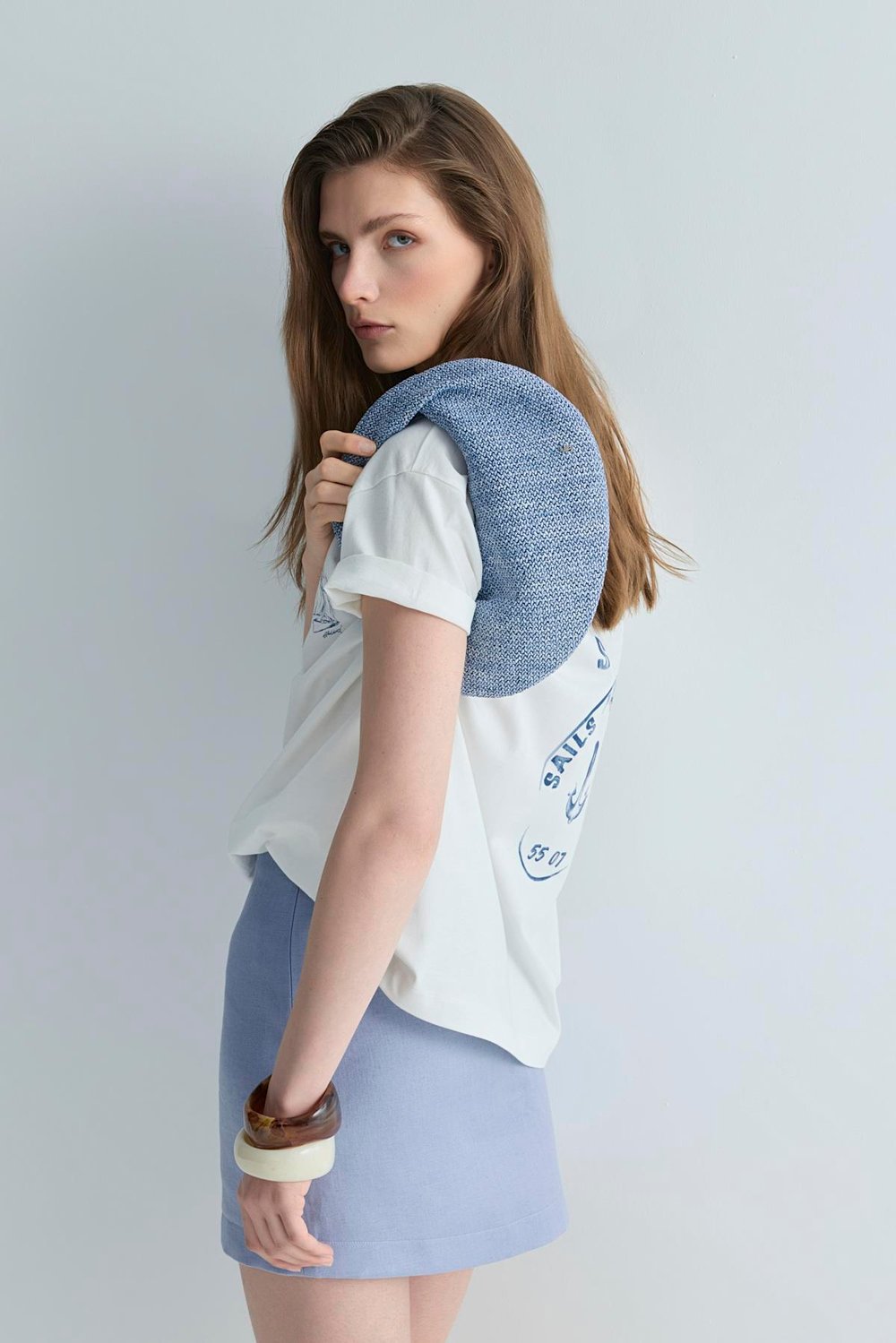 Ekru Sailor Oversize Tişört