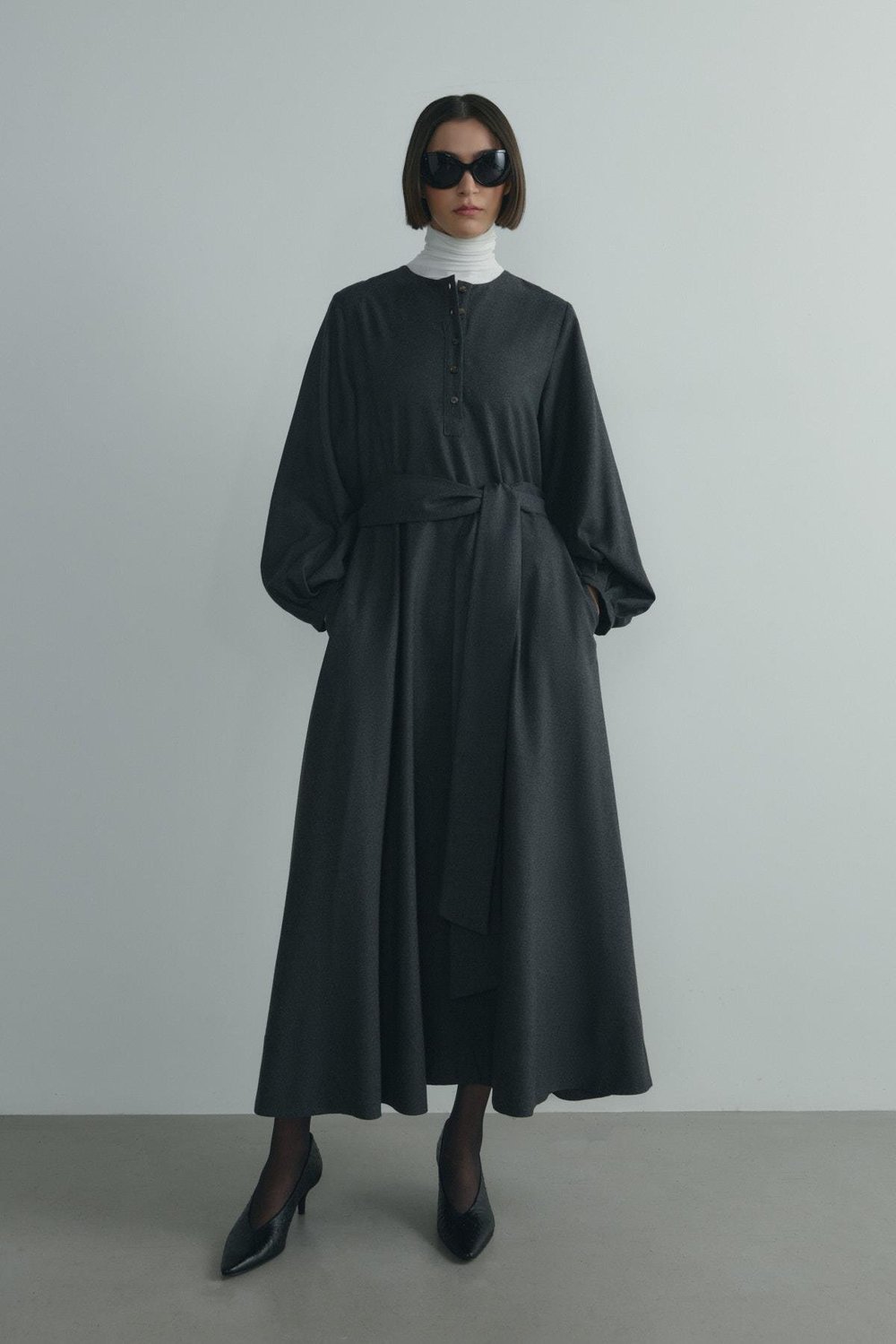 Füme Kaia Düğmeli Maxi Elbise