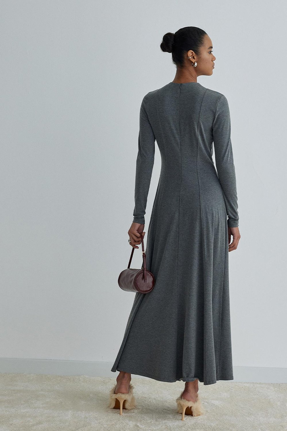 Füme Sandra Kloş Uzun Elbise