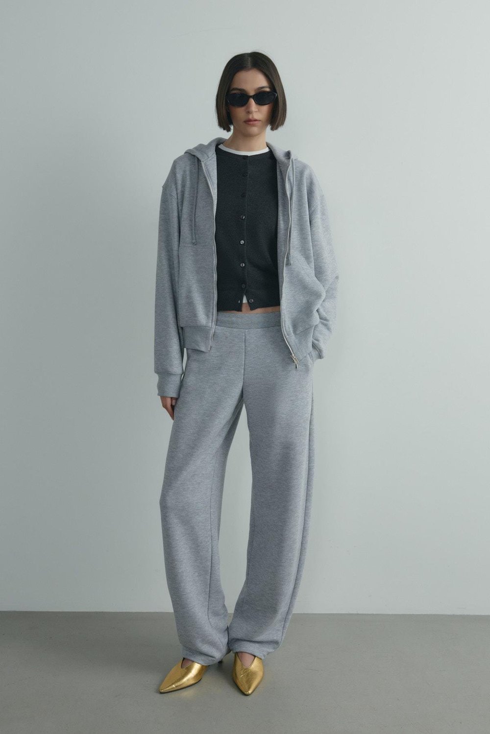 Gri Salted Fermuarlı Hırka