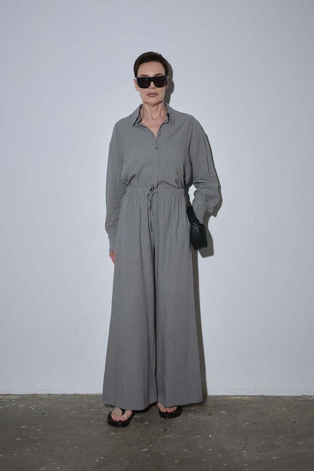 Gri Serin Palazzo Keten Pantolon