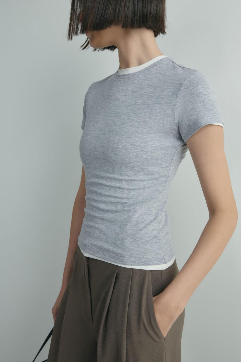 Gri Skinny Fit Basic Tişört
