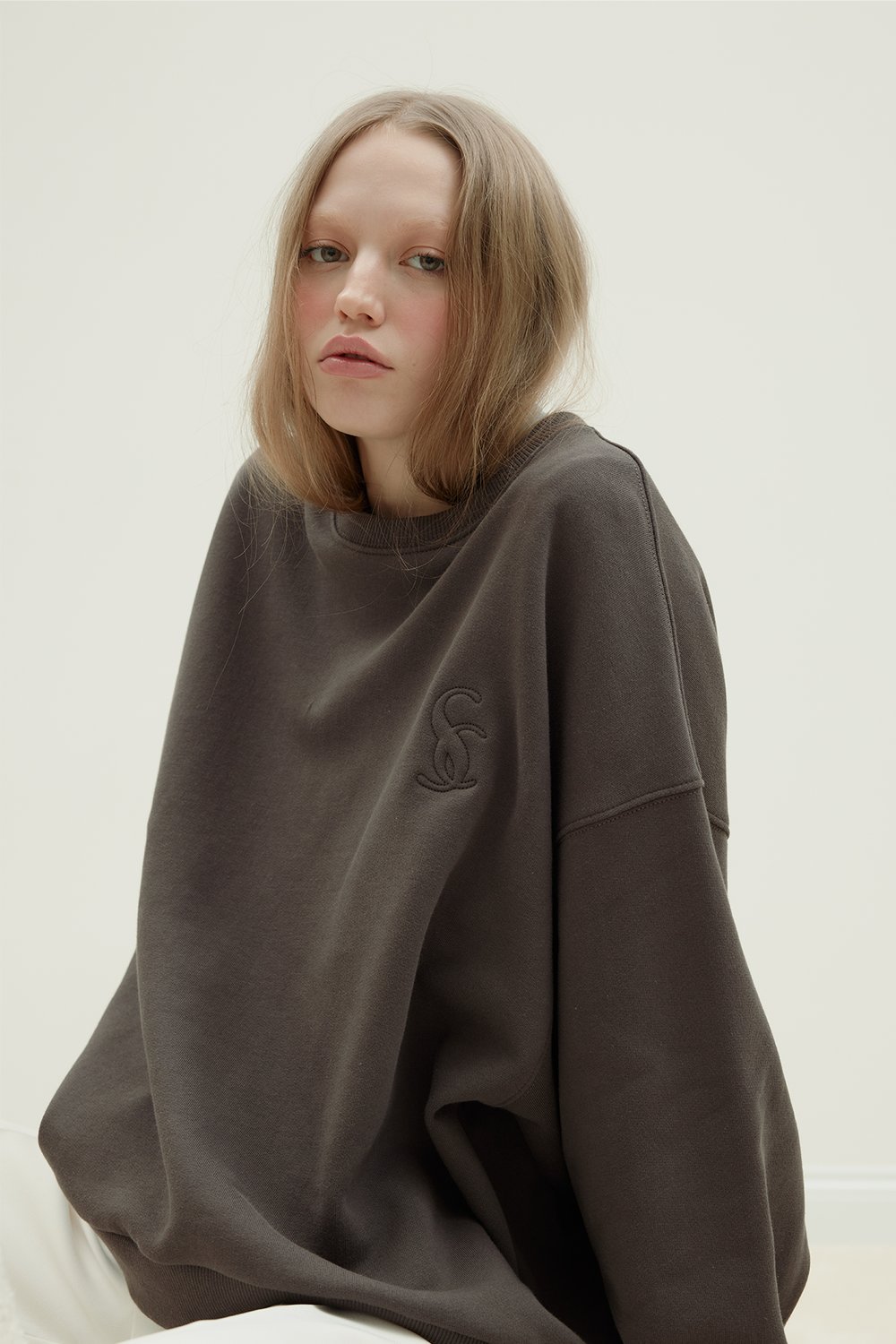 Kahverengi Logolu Oversize Sweatshirt