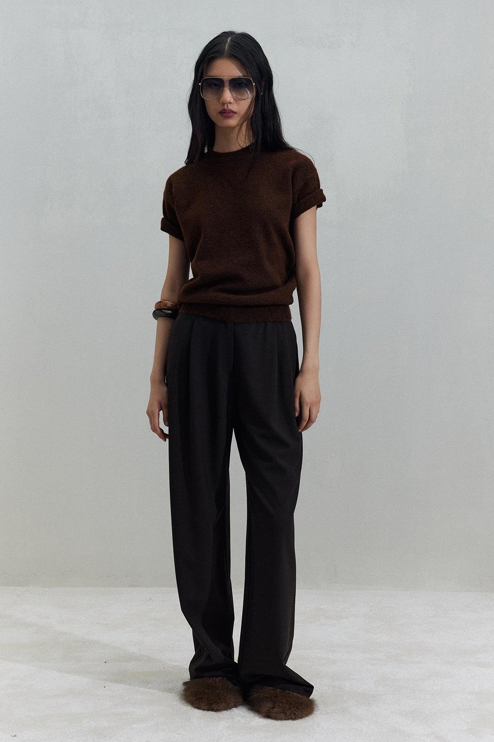 Kahverengi Robe Kısa Kollu Kazak