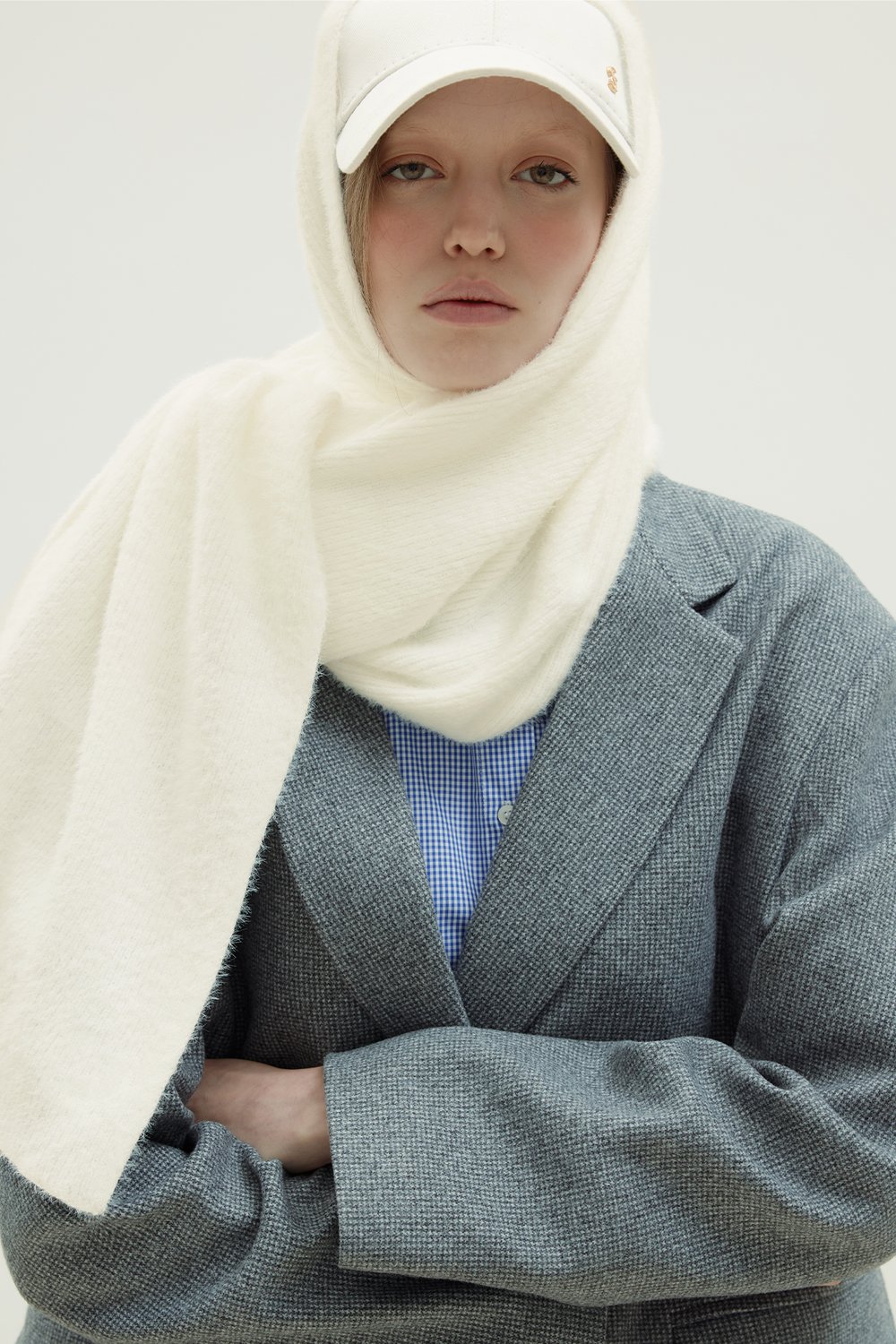 Krem Yumuşak Dokulu Geniş Atkı