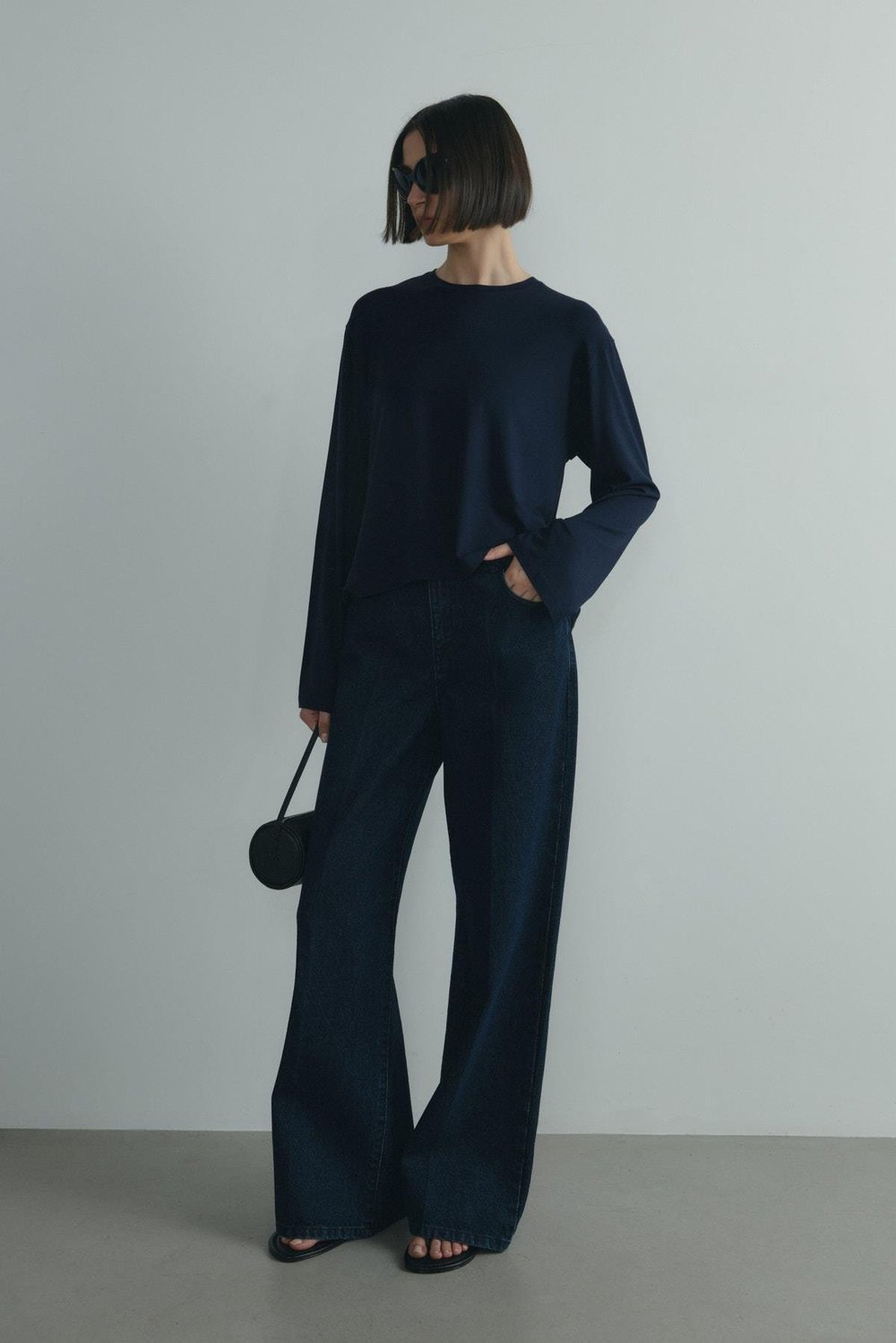 Lacivert Nara Uzun Kollu Basic Tişört