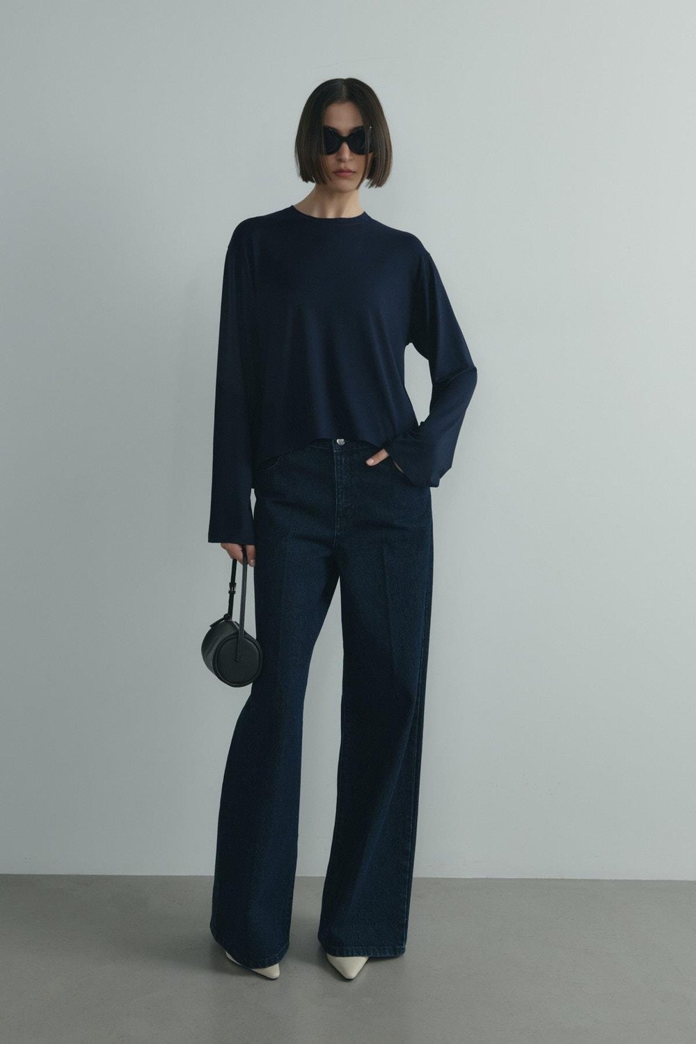 Lacivert Nara Uzun Kollu Basic Tişört