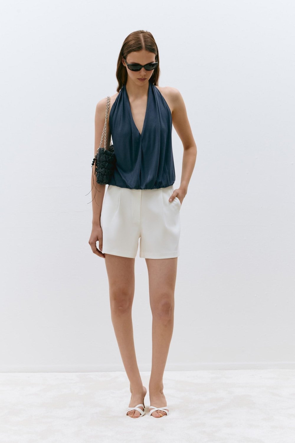 Mavi Nina Dökümlü Halter Top