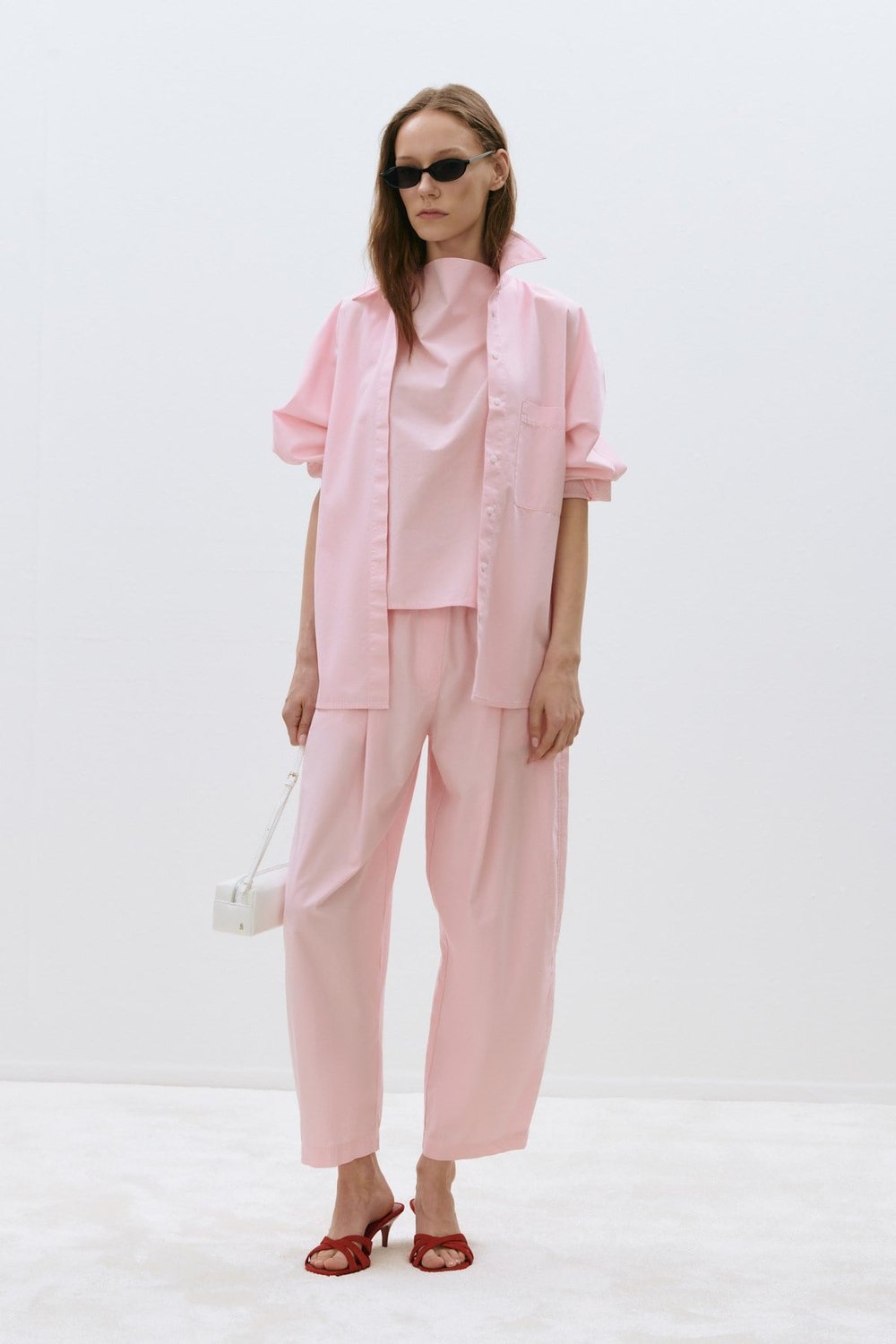 Pembe Marty Halter Yaka Poplin Bluz