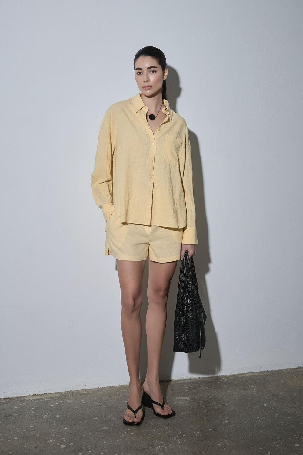 Sarı Zoe Basic Keten Şort