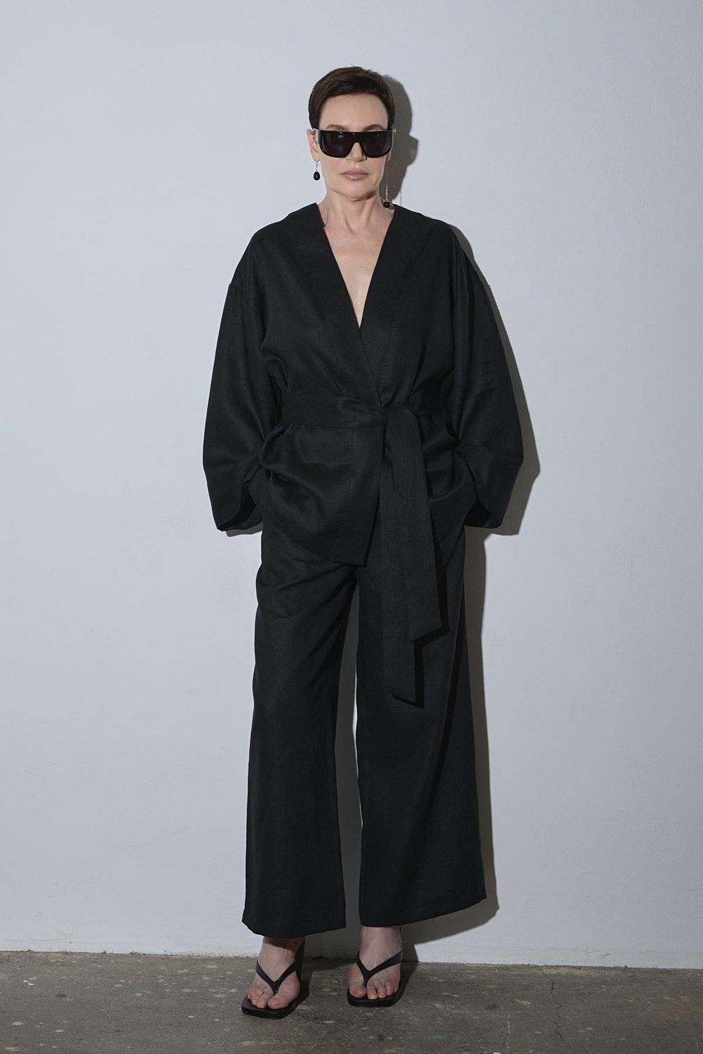 Siyah %100 Keten Eleni Culotte Pantolon