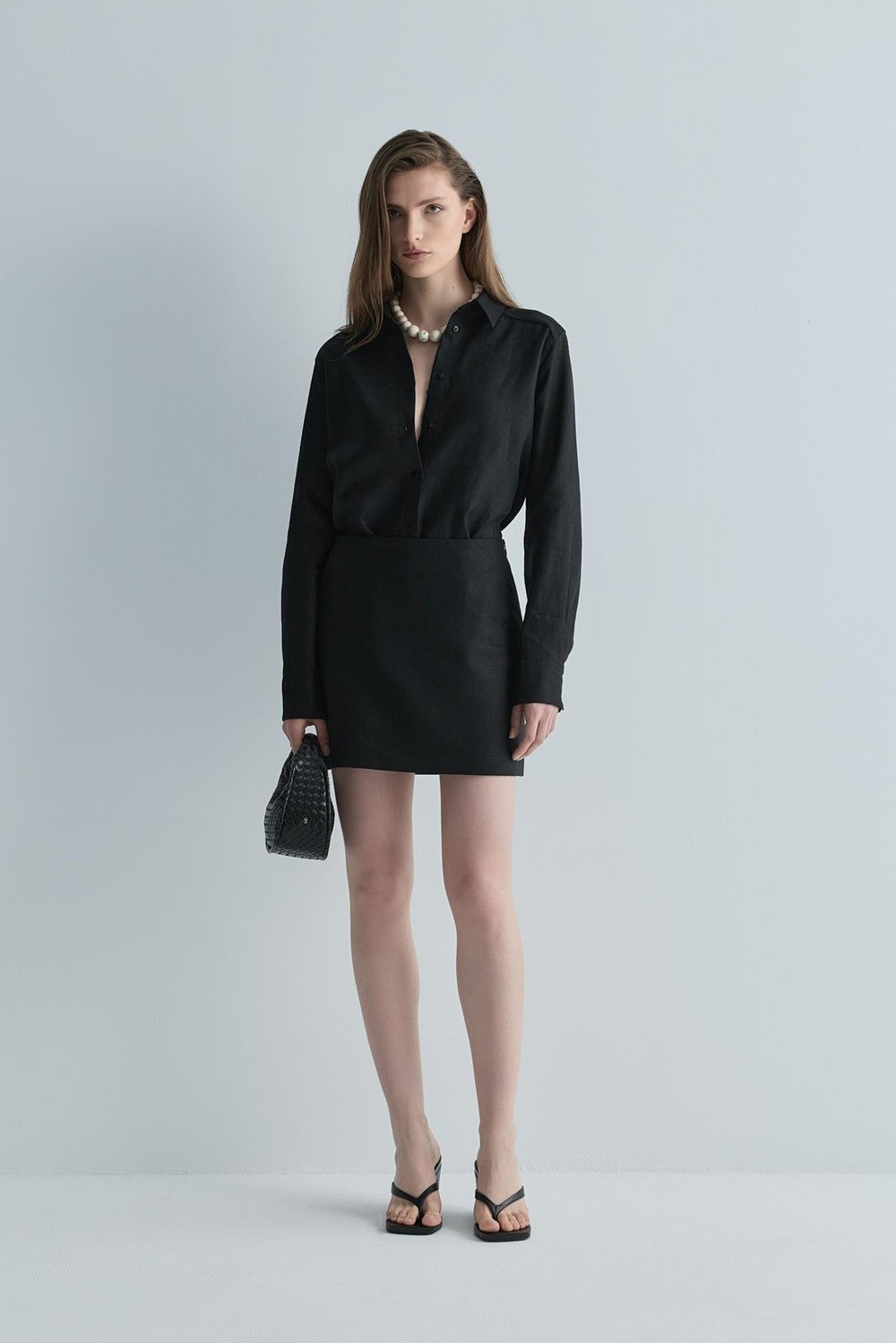 Siyah %100 Keten Nora Gömlek