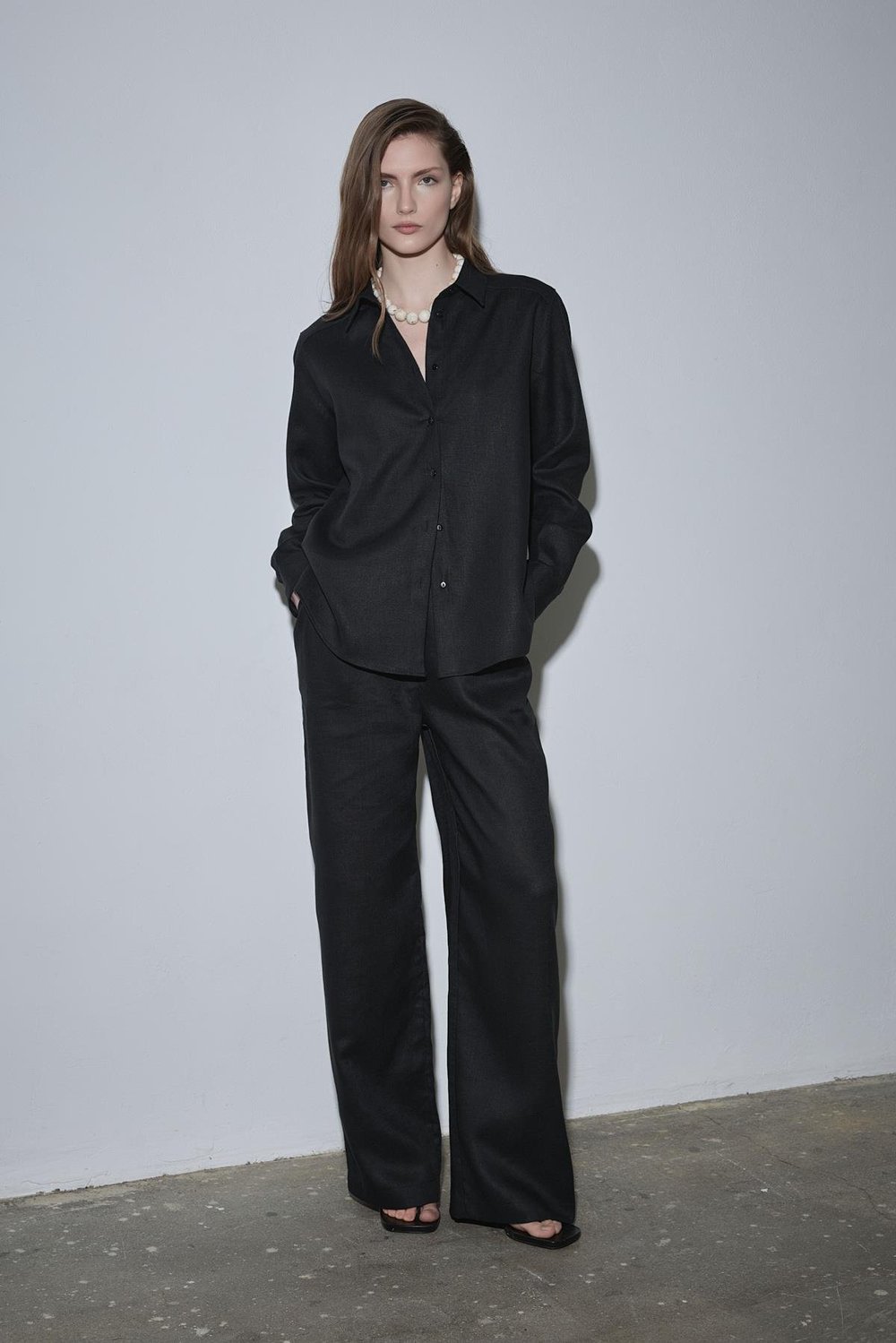 Siyah %100 Keten Nora Gömlek