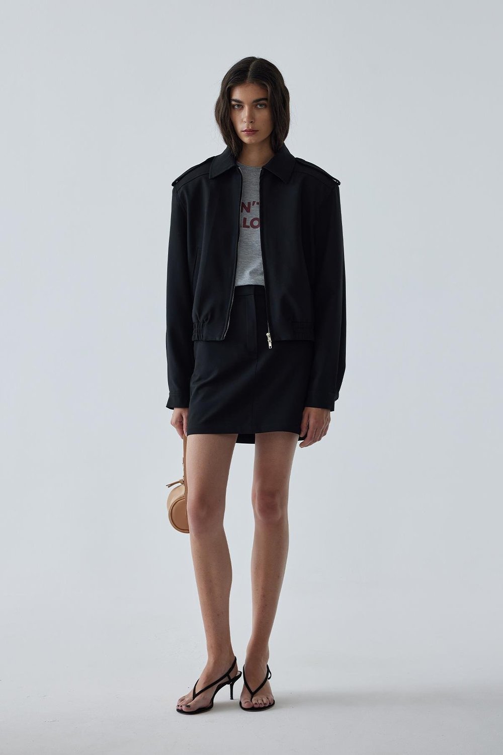 Siyah Cooper Crop Bomber Ceket