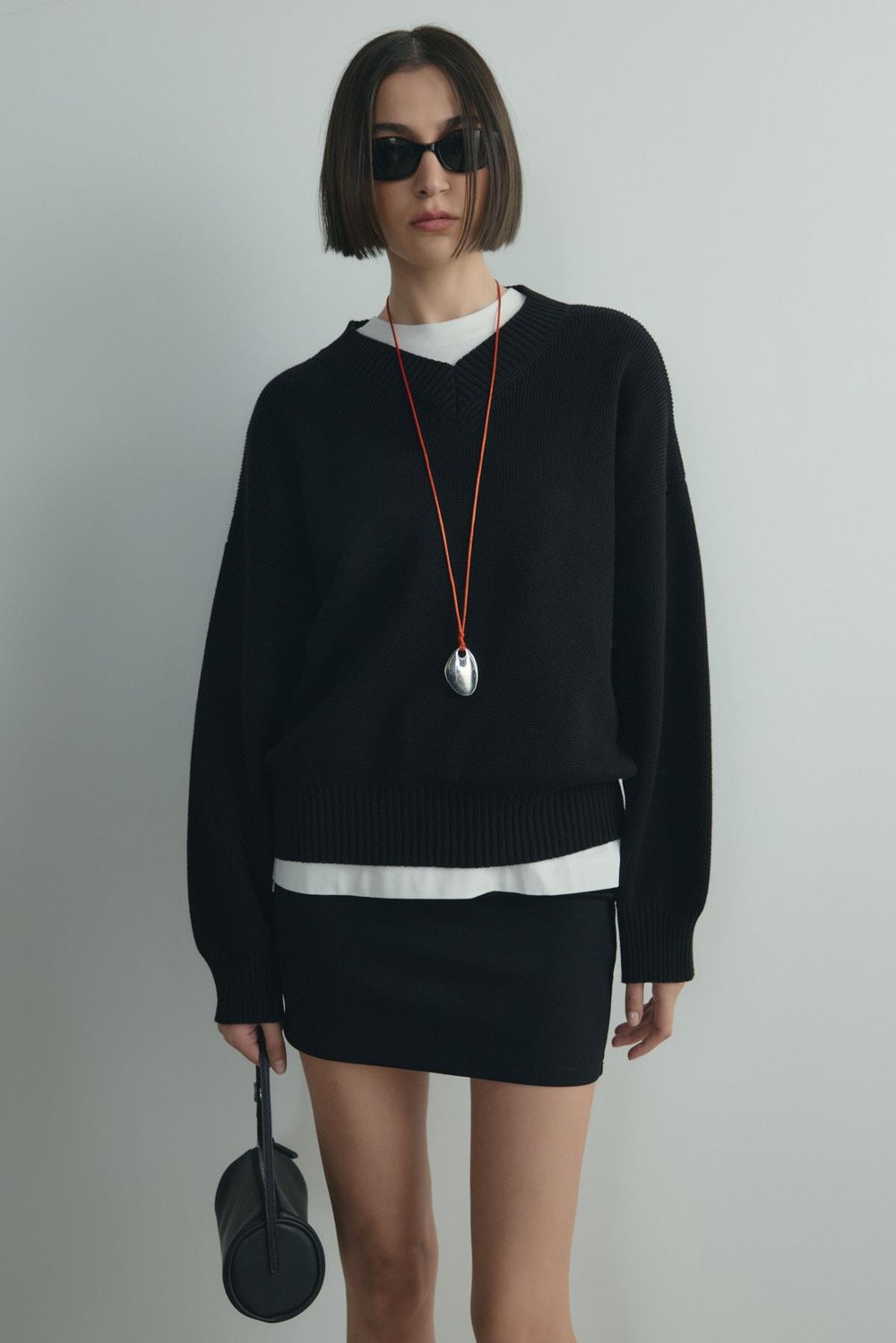 Siyah Fade V Yaka Kazak