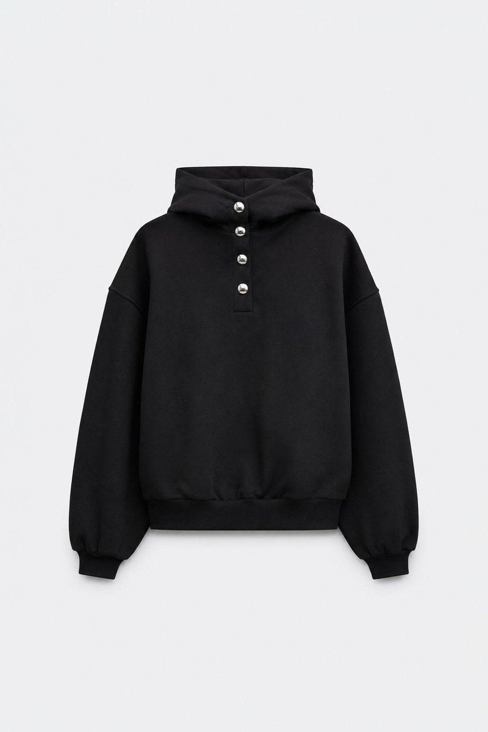 Siyah Gala Düğmeli Oversize Sweatshirt