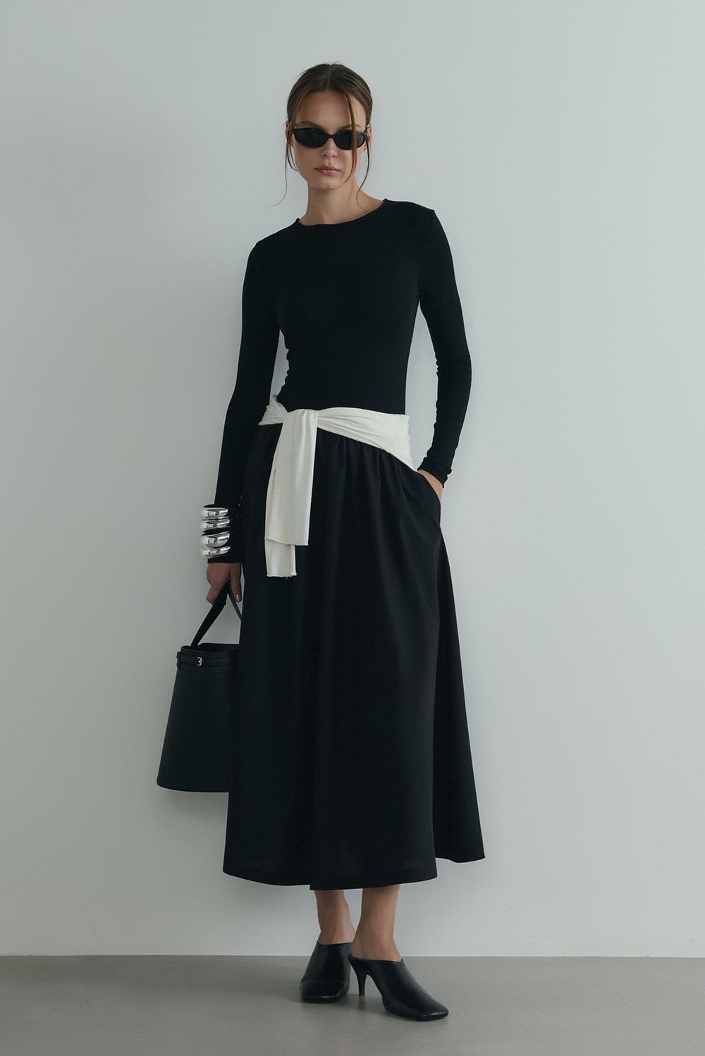 Siyah Harper Kontrast Elbise