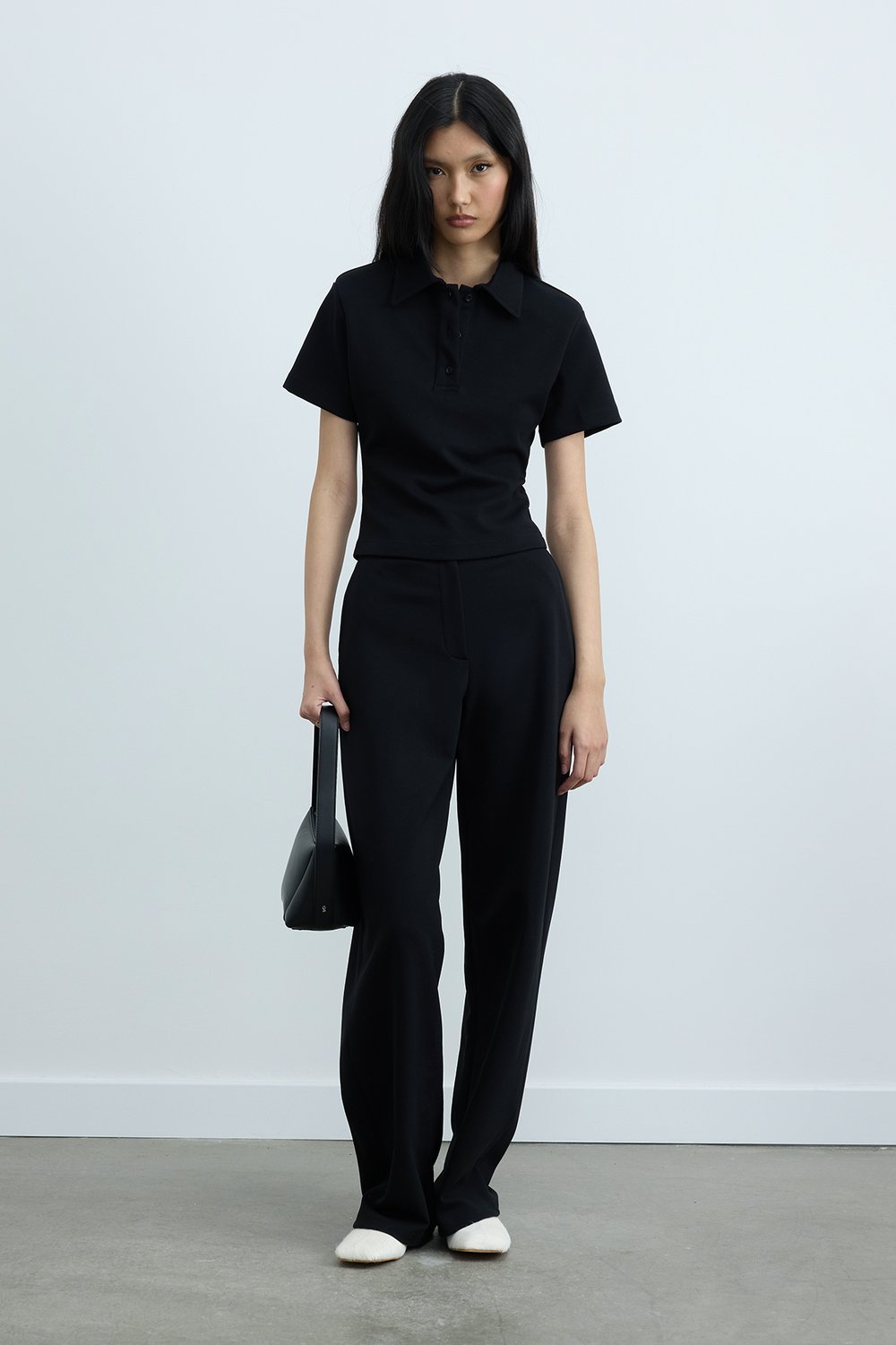 Siyah Jane Polo Yaka Tişört